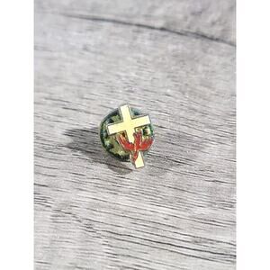 Vintage Christian Cross Crucifix With Red Dove Lapel Pin